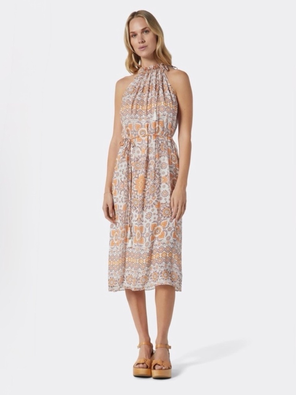 Joie‎ Marietta 100% Silk Halter Midi Dress in Mosaic Print, SZ S NWT MSRP $428